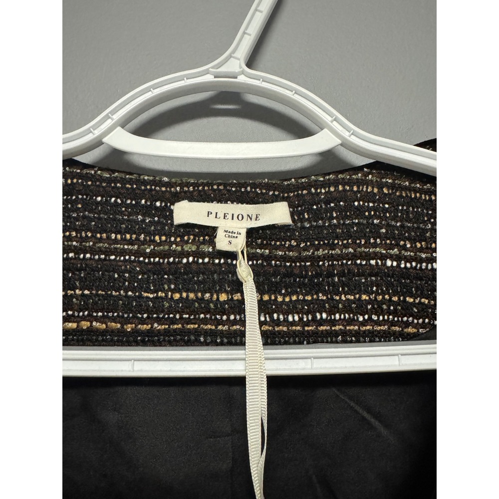 PLEIONE Embellished Tweed Cropped Jacket Women's S Sparkle Sequins Blazer - Picture 2 of 11